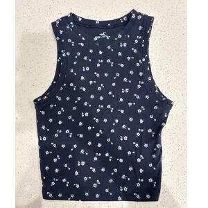 Hollister Must-Have Floral Ribbed Mock-Neck Tank Top (Navy) – Size XS
